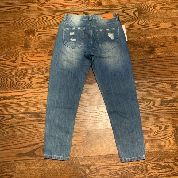 NEW NWT BSO Distressed Embroidered Womens Cropped Denim Blue Jeans, Size 2 - Picture 7 of 11